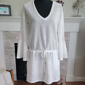 Calvin Klein White Textured Knit Cover-up Dress